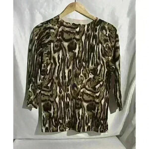 Talbots Sweater 100% Pure Merino Wool Leopard Print Crewneck Size LP